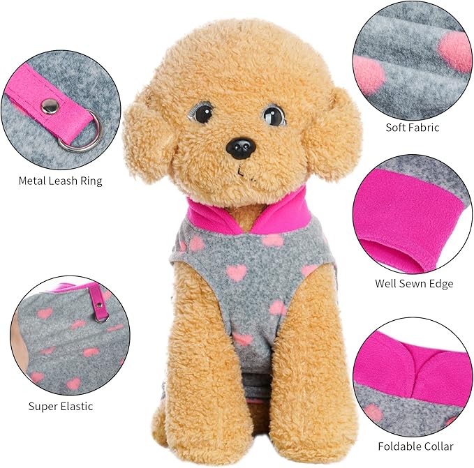 Rbenxia 1 Piece of Grey Dog Heart Sweater with Leash Ring Soft Fleece Vest Dogs Pullover Warm Jacket Pet Dog Clothes Winter Dogs Outfits for Small Puppy Cat Pets (Large)