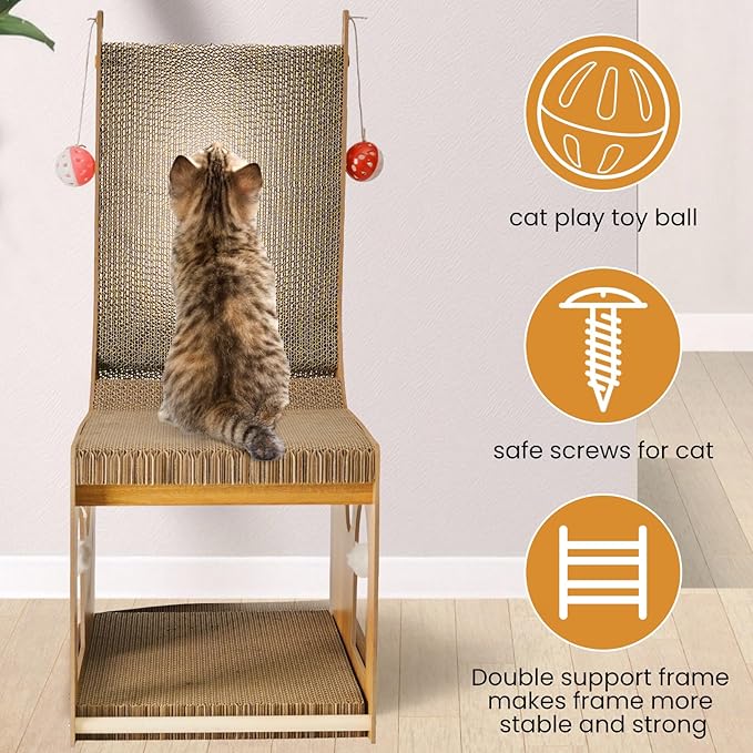 YEMOO Cat Scratcher, Double Layer Cat Scratching Board, L Shaped Vertical Cat Scratcher for Wall and Couch Protection, Cat Cardboard Scratcher with 5 Ball Toys for Indoor Cats