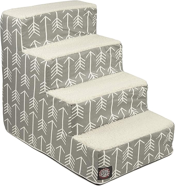 Majestic Pet Portable Pet Stairs | Soft Sherpa Steps Foam Feeling | Steps for Dogs & Cats | Dog & Cat Ramp | Perfect for Bed & Sofa | Indoor Only | Max Weight: up to 250 Lbs, 4 Step, Arrow Gray