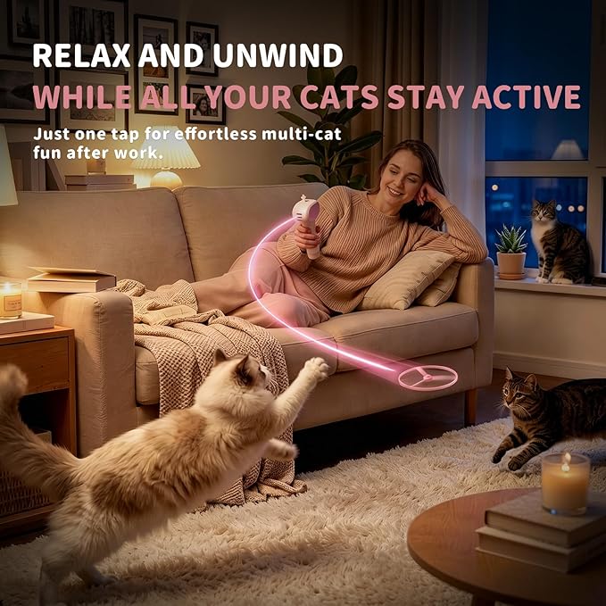 Cat Fetch Toy, One-Touch Automatic Launcher, Up to 20m Range, No Winding Needed, USB-C Rechargeable Flying Disc Toy, Interactive Cat Toy, Indoor Outdoor Use