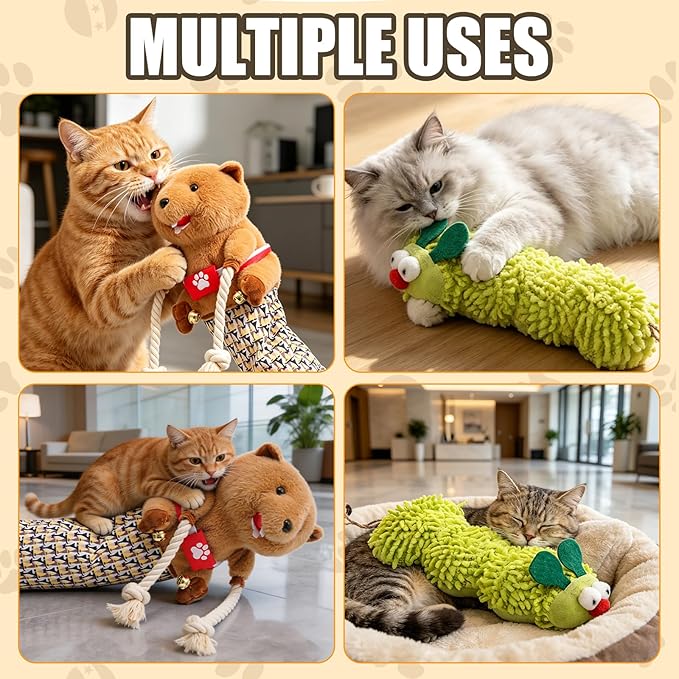 Cat Wrestling Glove Puppet for Indoor Cats – Interactive Bite Resistant Cat Toy with Protective Arm Sleeve & Catnip Caterpillar