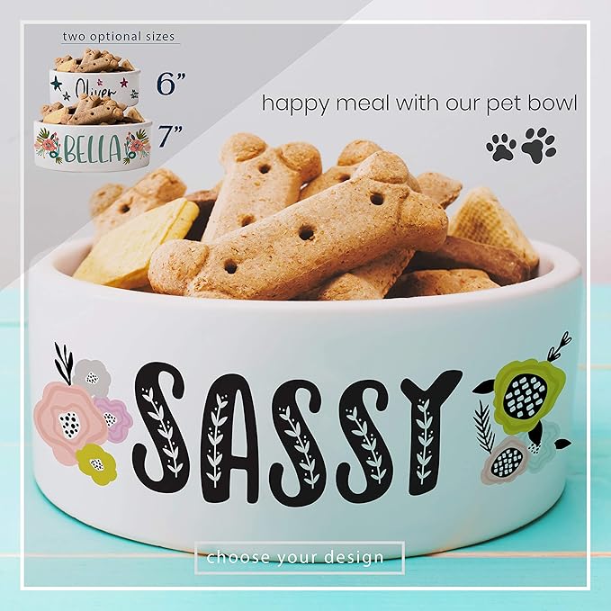 Personalized Dog Bowl w/Name, Ceramic Bowl for Dogs and Cats, 2 Sized for Small and Large Dogs - Pet Dish for Dry or Wet Food and Water, Pet Owner Gifts, Custom Pet Food Bowl | Crowns, 7 inches