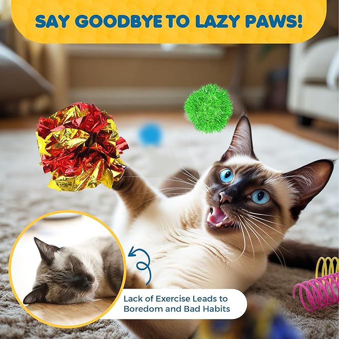 SunGrow Cat Toy Variety Pack, Feline Entertainment for Indoor Kitten, Lightweight, Colorful, Pet Interactive Chase Toys, Activity Tool, Cat’s Supplies & Accessories, 30 Pcs per Pack 