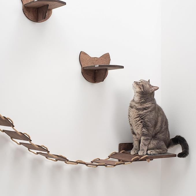 Wood Cat Bridge Cat Steps Cat Bed Wall Cat Toy Rustic Cat Tree Wall Decor Cat Lover Gift New Home Gift Cat Furniture Wall (Dark Walnut, Bridge)