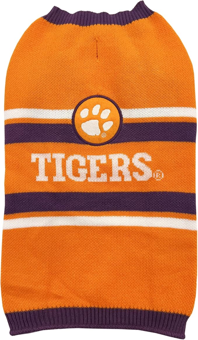 NCAA Clemson Tigers Dog Sweater, Size Extra Large. Warm and Cozy Knit Pet Sweater with NCAA Team Logo, Best Puppy Sweater for Large and Small Dogs