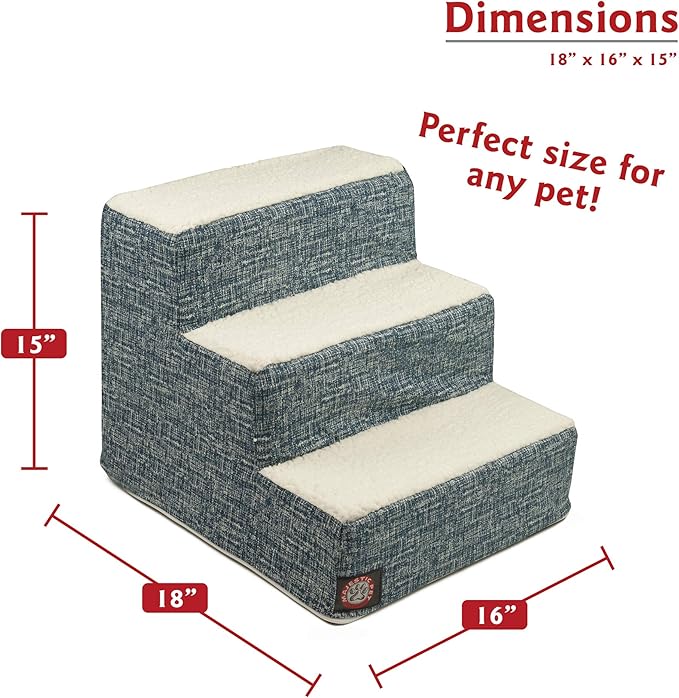 Majestic Pet Portable Pet Stairs | Soft Sherpa Steps Foam Feeling | Steps for Dogs & Cats | Dog & Cat Ramp | Indoor Only | Max Weight: up to 250 Lbs, 3 Step, Palette Heathered Navy Blue Denim