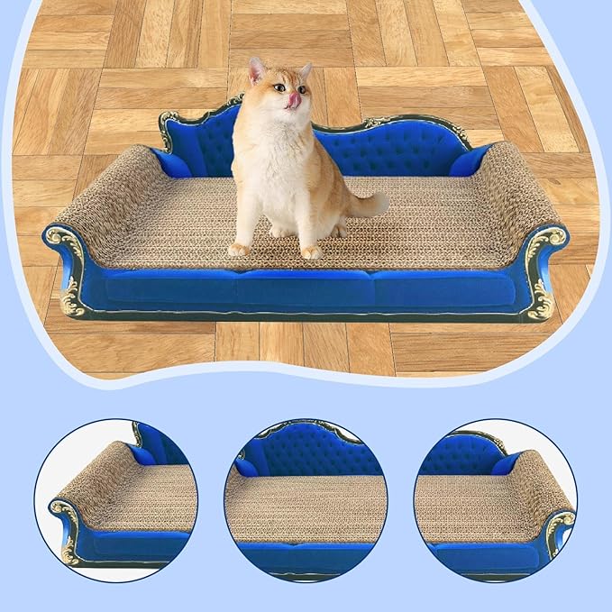 Cat Scratcher Sofa Bed Cat Scratching Board Home Furniture Protector Pet Bed Scratching Mat for Cats, Royal Blue