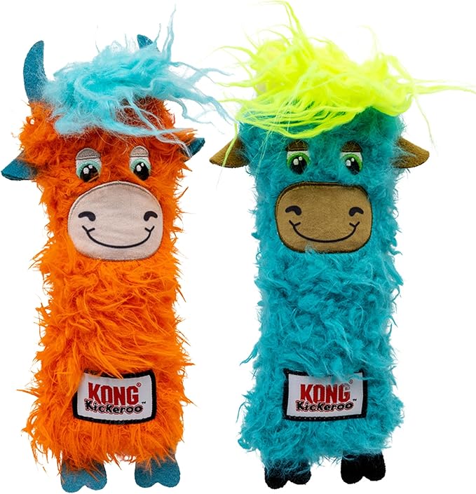 KONG Kickeroo Highland Cow Cat Toy – Plush Catnip Toy with Crinkle Sound & Fluffy Tail – Assorted Colors (2 Pack)