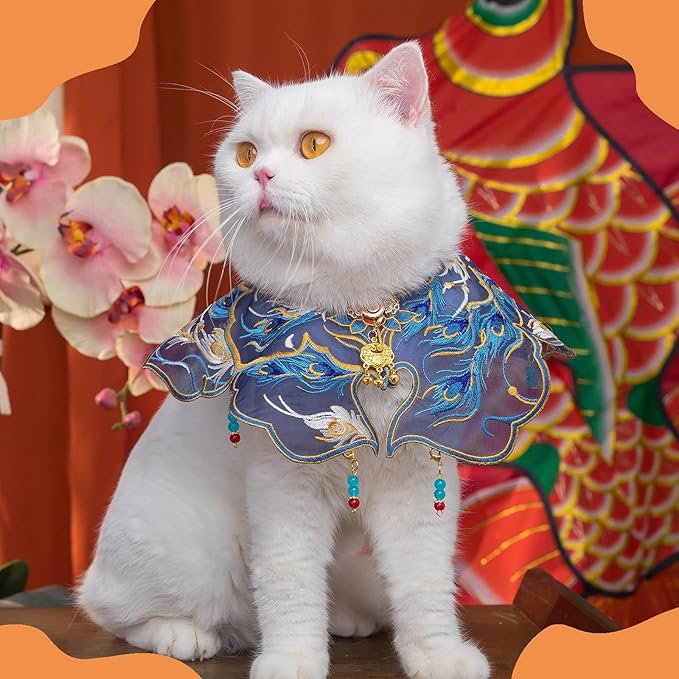 Blue Pet Bandana for Cats & Small Dogs – Irregular Embroidery Scarf, Metal Buckle, Unisex Dog Bandana & Cat Outfit for Wedding, Birthday, Holidays