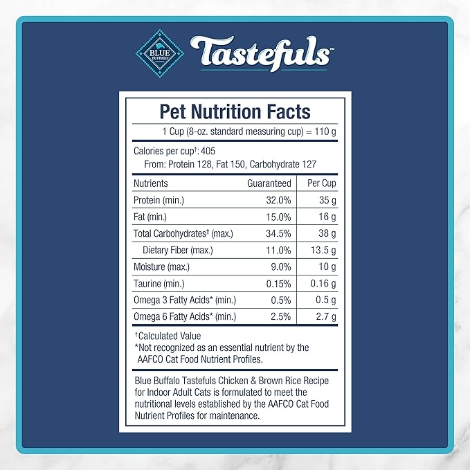 Blue Buffalo Tastefuls Natural Dry Food for Adult Indoor Cats, Chicken & Brown Rice Recipe, 15-lb Bag