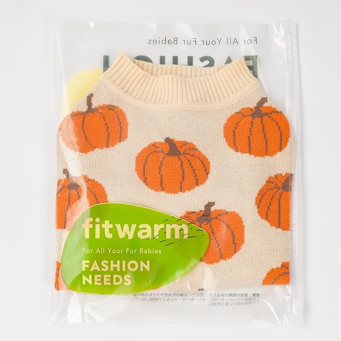 Fitwarm Pumpkin Dog Sweater, Thanksgiving Outfit for Small Dogs Boy Girl, Pet Outfit, Orange, Beige, Medium