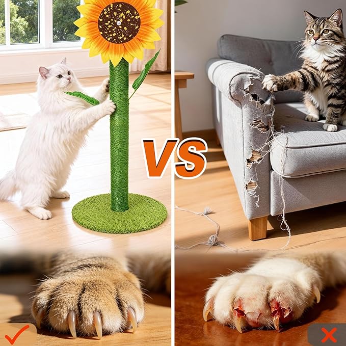 Sunflower Cat Scratching Post & Interactive Toy | 38" Tall Scratcher with Rotating Flower Top for Indoor Cats, from Kittens to Large Adults