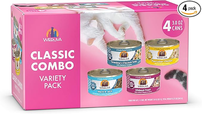 Weruva Classic Cat Food, Classic Combo Trial Variety Pack, 3oz Can, Pack of 4