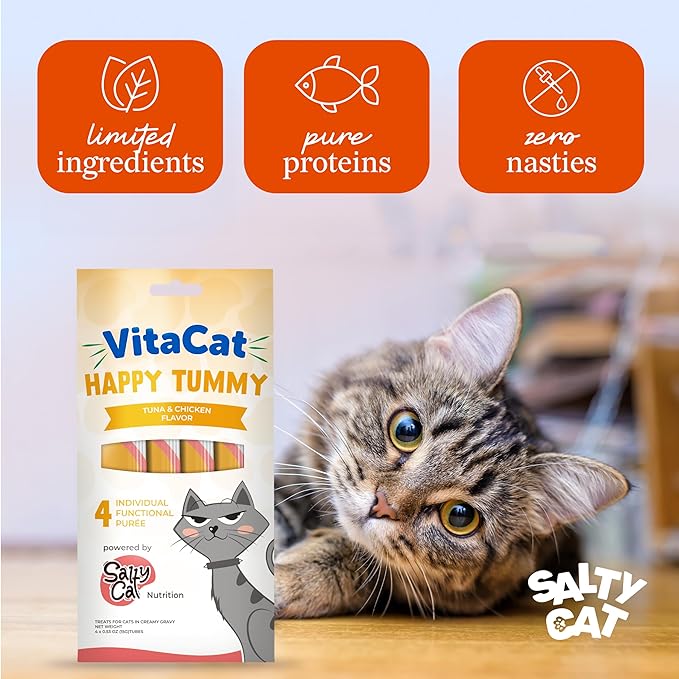 Salty Cat Happy Tummy Natural Tuna & Chicken Functional Tube Treats for Cats (12 Packs)