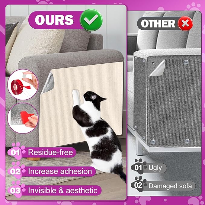 ENONCI 23.6x15.8 Cat Wall Scratcher Mat with Nano Tape,Anti Cats Scratch Furniture Couch Carpet Corner Protector for Indoor,Trimmable Cat Scratching Pad Board Sofa Replacement