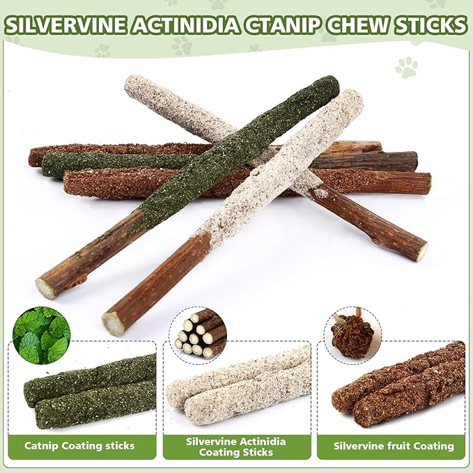 WOUSEDO 27 Pack Catnip Chew Toys for Cats,Cotton Sisal Rope Toys,Cat Natural Silvervine Sticks,for Cat Teeth Cleaning and Dental Care,Interactive Toy for Bored Indoor Cats