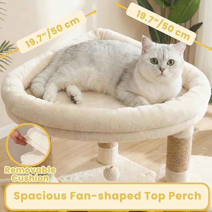 Cat Tree, 73-Inch Sturdy Corner Cat Tower with Wide Top Perch, Cat Furniture with 2 Spacious Condos, 2 Cozy Baskets, 2 Scratching Boards & Interactive Toy for Large Cat, Beige VCT021MJ