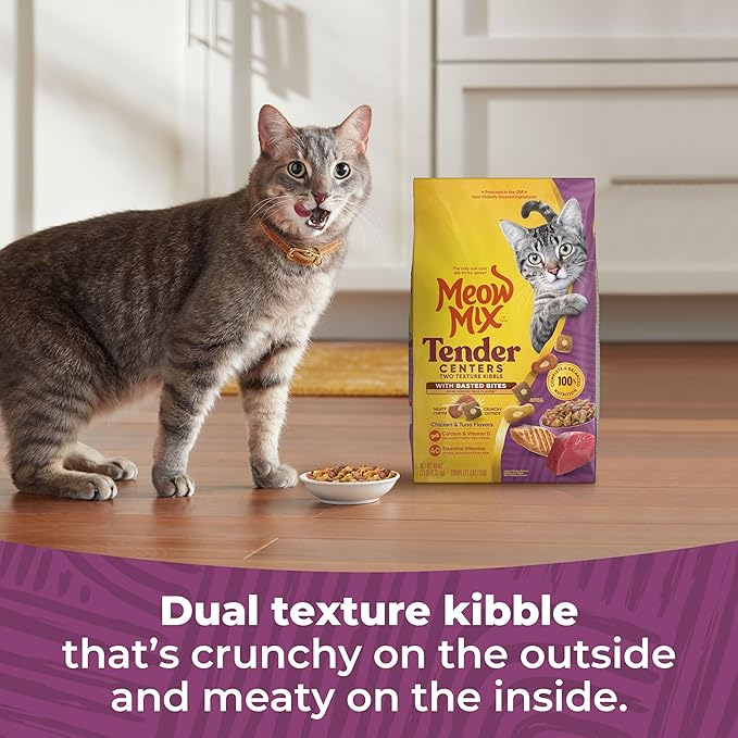Meow Mix Tender Centers Dry Cat Food with Basted Bites, Chicken & Tuna Flavors, 3 Pound Bag (Case of 4)