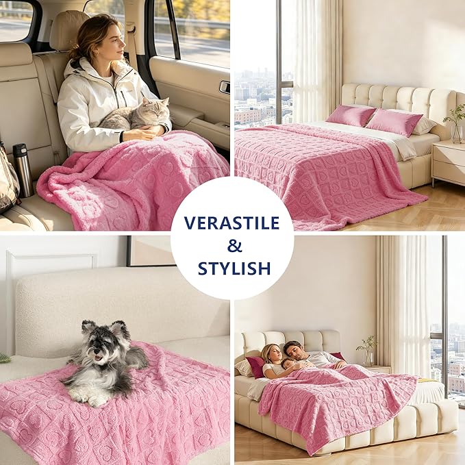 gogobunny Large Pet Blanket for Dogs Cats, Ultra Soft 300GSM Coral Fleece Washable Furniture Protector for Couch Bed Car Seat, Calming Crate Mat Blanket for Large Breeds, Pink, 50x60IN
