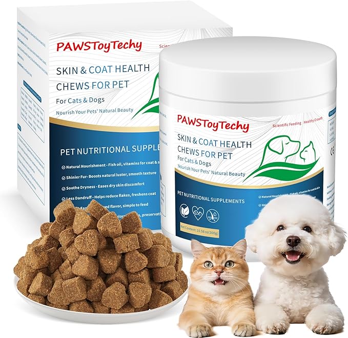 Cat Skin and Coat Healthy Chews, Crunchy Treats with Vitamin E, Omega 3, Moisturizes Skin & Promotes Shiny Hair, Reduces Shedding for Cats, Cat Supplements - Chicken 300g (B)