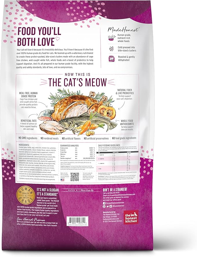 The Honest Kitchen Human Grade Whole Food Clusters Grain Free Chicken & Fish Dry Cat Food, 10 lb Bag
