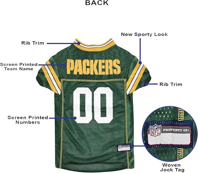 Pets First NFL Green Bay Packers Dog Jersey, Size X-Small, Football Shirt Costume for Pet, Dog Sports T-Shirt, NFL Team Clothing for Cats, Licensed Pet Apparel Available in 7 Sizes and 32 Teams