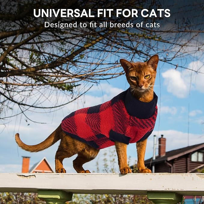 PUMYPOREITY Christmas Sweater for Cats, Winter Warm Cat Sweater - Super Soft & Elastic Knit with Plush Fleece, Easy-On Cozy Cat Outfit for Indoor/Outdoor,Red, S