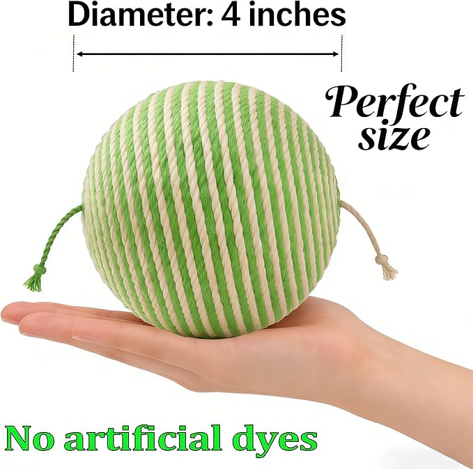 4-inch cat Toy Balls, Indoor cat Toys, sisal cat Balls for Cats to Grind Teeth, Sharpen Claws, Play, and Make Sounds When Gently Shaken to Attract Cats' Attention (Green)