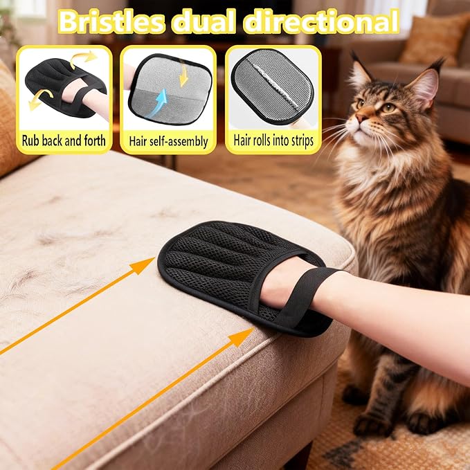 2-Pack Upgraded Pet Hair Removal Gloves - Reusable Electrostatic Magic for Furniture, Car & Pet Grooming | Fur & Lint Remover Duo for Dogs & Cats