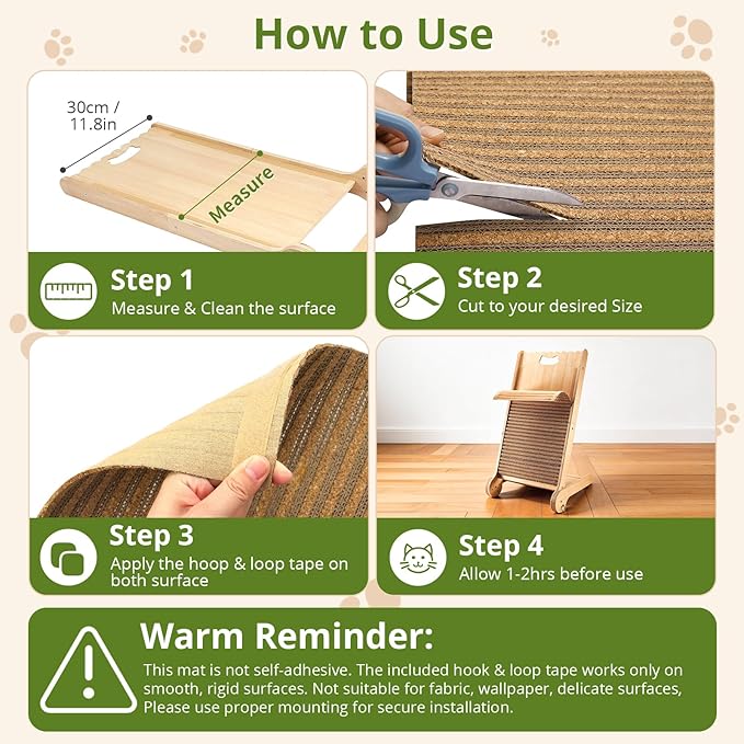Natural Cork Cat Scratcher Mat with NO Preapplied Adhensive, Bonus 118inch Hook-Loop Tape. Cat Scratching Toy DIY, Replacement for Cat Tree, Post, Ramp and Wall Shelves (Oak Wood, 39.4 x 11.8 Inch)