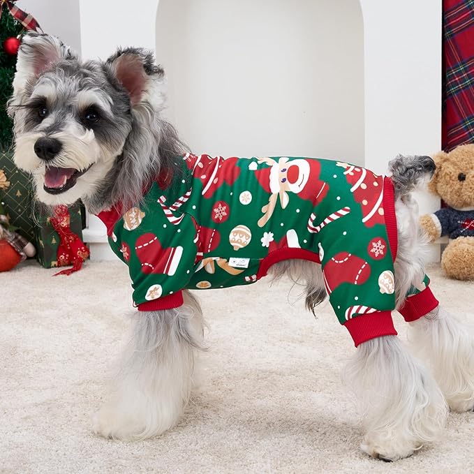 XPUDAC Christmas Dog Pajamas Dog Clothes for Small Medium Dogs Boy Girl Cute Holiday Puppy Outfit Pjs Bodysuit for Doggie Onesies Cat Apparel, Red, Green, XS