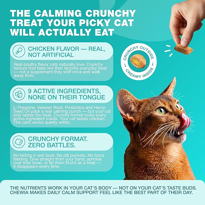 Cat Calming Treats - 500 Crunchy Calming Cat Treats with Melatonin for Cats Valerian Root L-Theanine Taurine & Probiotics - Cat Vitamins and Supplements for Stress Anxiety Relief All Breeds