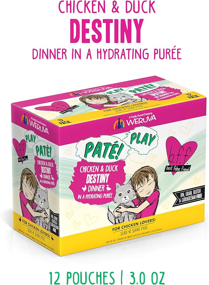 Weruva B.F.F. Play - Best Feline Friend Paté Lovers, Aw Yeah!, Chicken & Duck Destiny with Chicken & Duck, 3oz Pouch (Pack of 12)