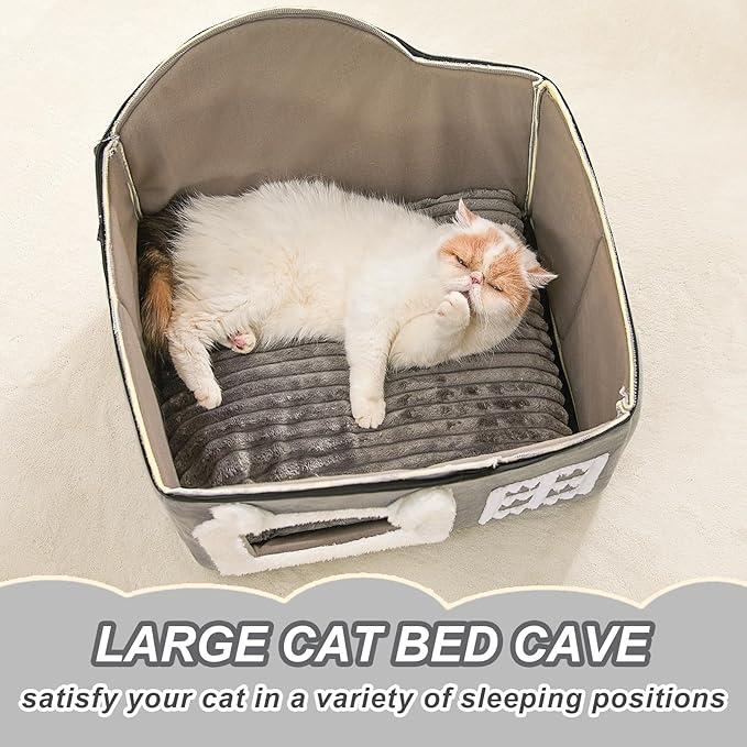 Jiupety Bear Cat Houses for Indoor Cats, Chimney Cute Cat Bed Cave, Enough Interior Space, Cartoon Soft Pet House Up to 3-7 lbs Kitten, Gray