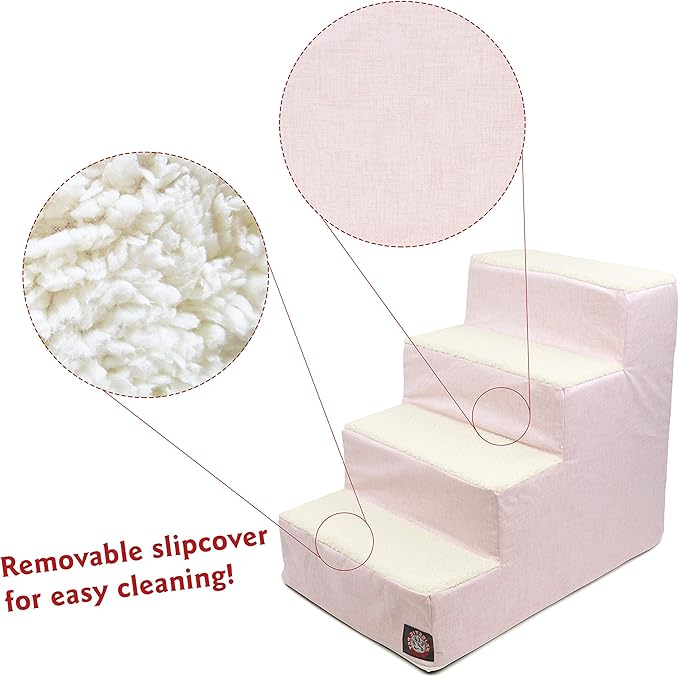 Majestic Pet Portable Pet Stairs | Soft Sherpa Steps Foam Feeling | Steps for Dogs & Cats | Dog & Cat Ramp | Indoor Only | Max Weight: up to 250 Lbs, 4 Step, Jackson Heathered Soft Blush