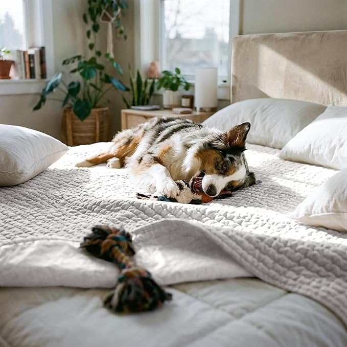 PAULATO BY GA.I.CO. Waterproof Blanket for Bed – King Absorbent Couch Cover – Machine Washable Stain-Resistant Pad for Large Sofa – Pets Cat & Dog Friendly Furniture Protector - Light Grey