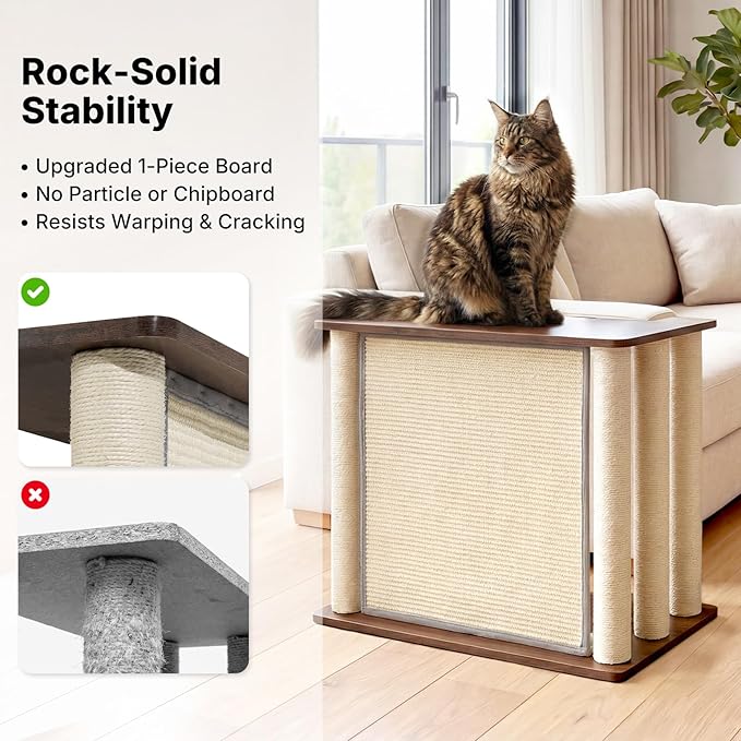 Veehoo Couch Protector from Cat Claws, Couch End Table with Cat Scratch Panel and Scratching Posts, Pet Corner Sofa Side Table Scratcher, Back Walnut, Left