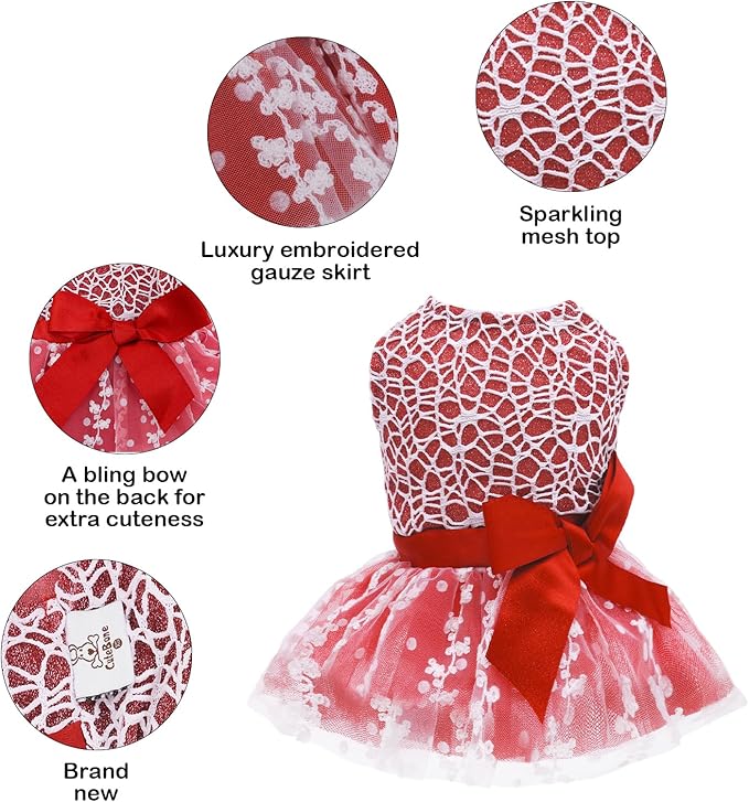 CuteBone Dog Christmas Dress Girl Puppy Birthday Skirt Tutu Cat Wedding Outfit Pet Party Clothes for Small Dogs Costume DD09M
