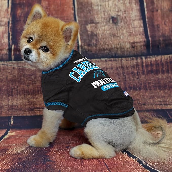 NFL Carolina Panthers Dog T-Shirt for Pets, Size Large. Officially Licensed Pet Shirt with Team Logo, Soft Stretchable Comfort Fit Apparel for Dogs & Cats