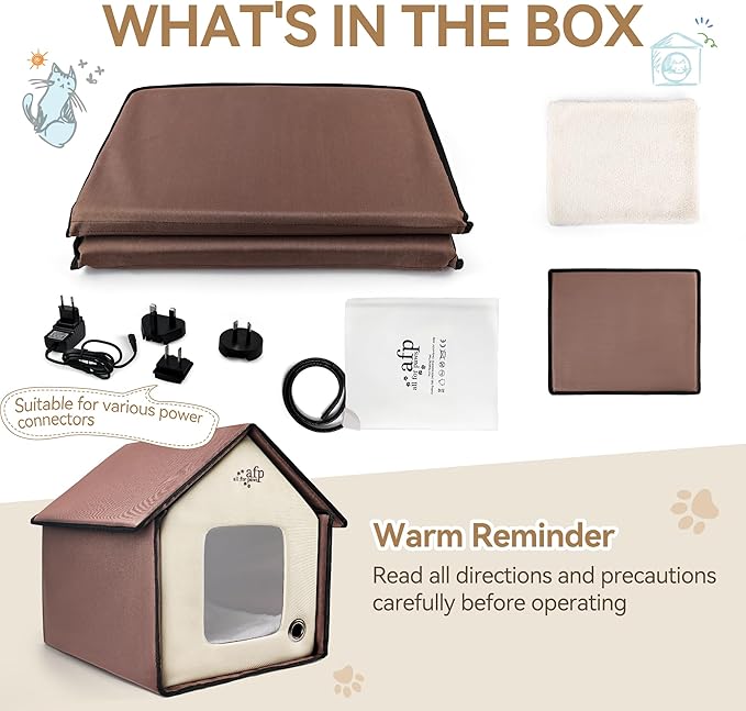 Blue Cat Litter Box Set, Small Cat Kitten Starter Kit with Litter Scoop, Cat Bowl, Kittens Toy; Heated Cat House Indoor, Cats Home with Heated Pad, Cat Houses & Condos, Heater Cat Bed