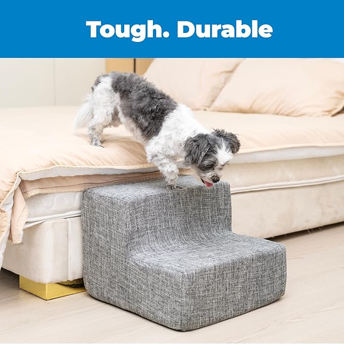 Best Pet Supplies Dog Stairs & Steps - Foam Steps for Small Dogs & Cats, Non-Slip Indoor Balanced Pet Step Support, Dog Ramp, No Assembly, Ash Gray Linen, 2-Step (12-inch Height)