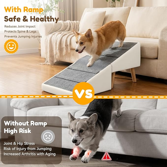 Dog Ramp for Small Dogs, 15.7" H 3-in-1 18.5" Extra Wide Foldable Ottoman & Hidden Storage Design Dog Stairs for Couch Sofa Bed, Non-Slip Pet Steps for Puppy Senior Injured Dogs (White)