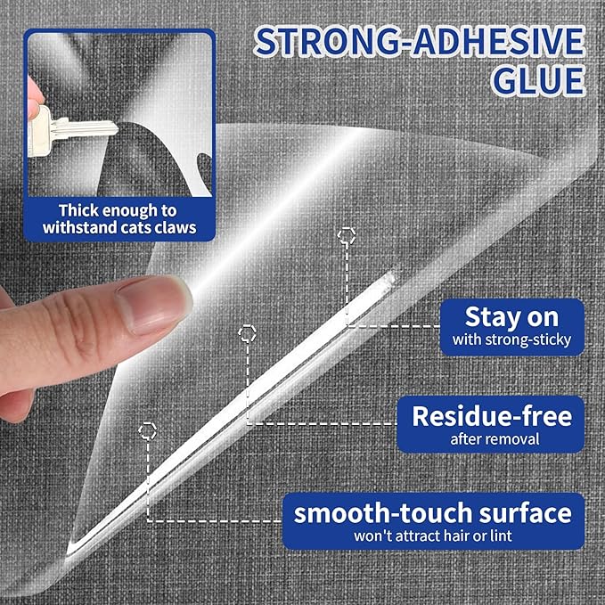 Anti Cat Scratch Furniture Protector, Thickened Cat Scratch Guards for Couches, Tables & More, 196.8" x 11.8" Transparent Self-Adhesive Couch Protector Against Cats Claws