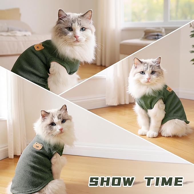 Waffle Knit Cat & Dog T Shirt for Small Dogs, Stretchable Puppy Shirt for Sphynx Cats & Small Breeds, Pet Clothes | Breathable Summer/Winter Apparel for Newborn(3PCS Small)