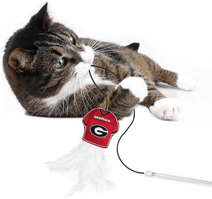 NCAA Georgia Bulldogs Team Jersey Wand with CAT NIP, Cat Toy Jersey Shaped Plush Teaser Toy for Cats & Kittens - Interactive Pet Toy for Play & Exercise