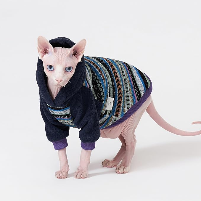 Sphynx Cat Hoodie Sweater, Cat Hoodie,Warm Fleece Sweater for cat, Knit Optic Fleece cat Hoodie Dog Clothes for Kitten Small Medium Dogs (Large)