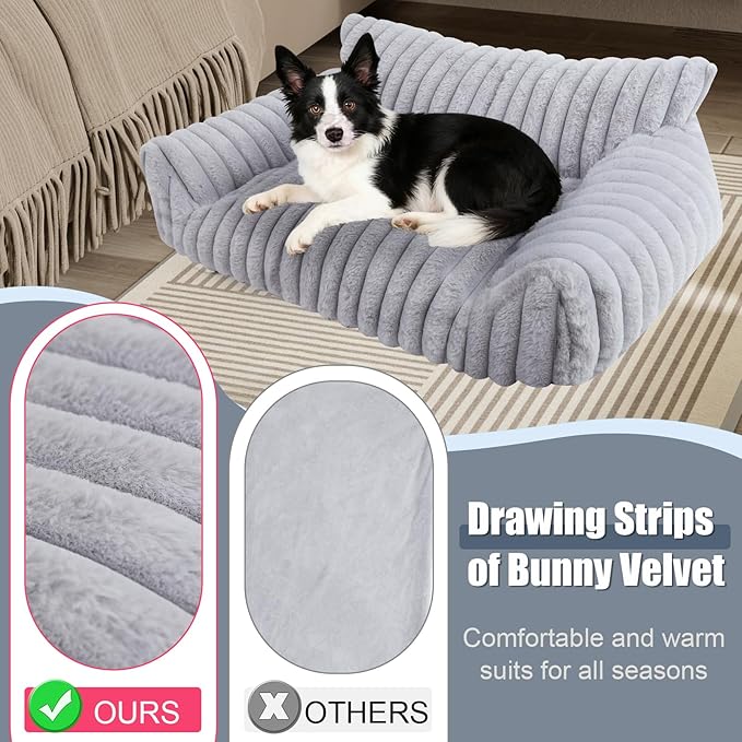 Cute Dog Cat Couch for Medium Large Dogs,Fluffy Pet Sofa Dog Couch Bed with Premium Soft Corduroy Fleece,Cute Washable Dog Bed Medium Large Size Dog,Supportive Cat Sofa Pet Bed(36x27x10,Grey)