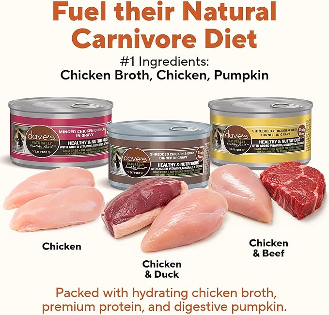 Dave's Pet Food Naturally Healthy Minced & Shredded Chicken in Gravy Variety Pack Grain-Free Wet Cat Food, 2.8-oz can, Case of 12