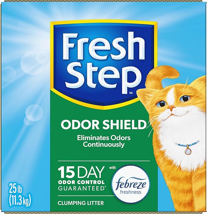 Fresh Step Odor Shield Scented Litter with the Power of Febreze, Clumping Cat Litter, 25 Pounds (Package May Vary)