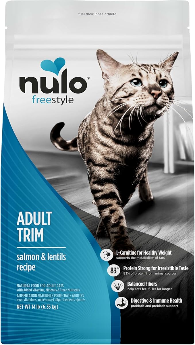 Nulo FreeStyle Adult Trim Dry Cat Food - Salmon & Lentils, High Protein, Grain Free, Weight Management Kibble with Probiotics & L-Carnitine, 14lb Bag